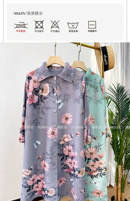 🍒Evening dresses  holiday fashion printed  spring/summer outfits floral pleated long dress loose fit a-line smart casual clothing women