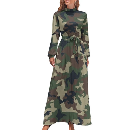🍒Military camoflauge dress high waist outfit bohemian chic long-sleeve maxi stylish smart casual clothing women Camodel Camo