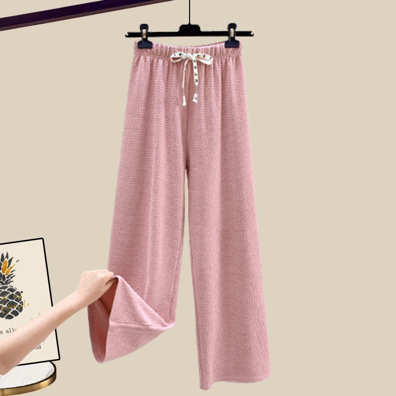 🍒Two piece set suit chic knit t-shirt with love heart top women  and casual wide leg pants sets elegant casual clothing home wear clothes  Love This Set