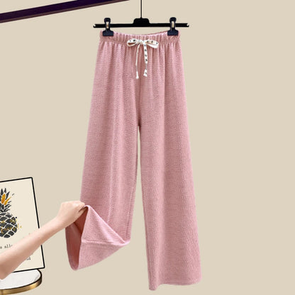 🍒Two piece set suit chic knit t-shirt with love heart top women  and casual wide leg pants sets elegant casual clothing home wear clothes  Love This Set