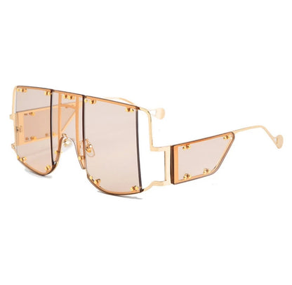 🍒Square oversized mirror sunglasses unisex shades glasses metal rivet trend unique eyewear sunnies UV400 protection Clear Cools