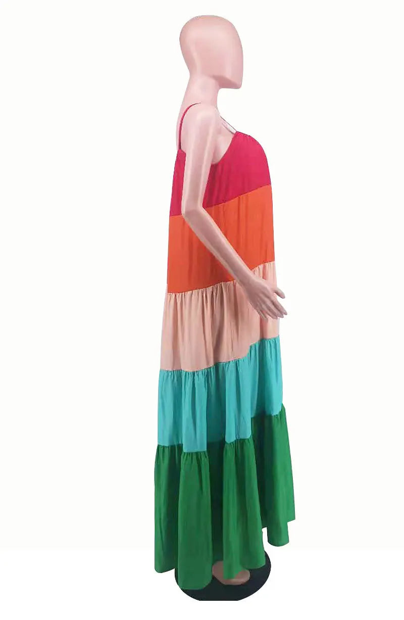 🍒Big girl striped dress casuall wear women spaghetti straps backless outfit a-line maxi sleeveless summer wear Y2k fashion Big Up Stripes