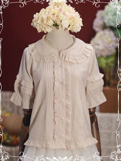 🍒Peter Pan shirt Women single breasted sweet blouse Y2k aesthetic ruffled Loose top sweet girl fashion smart casual wear Peter Pan And Cherritreewendy