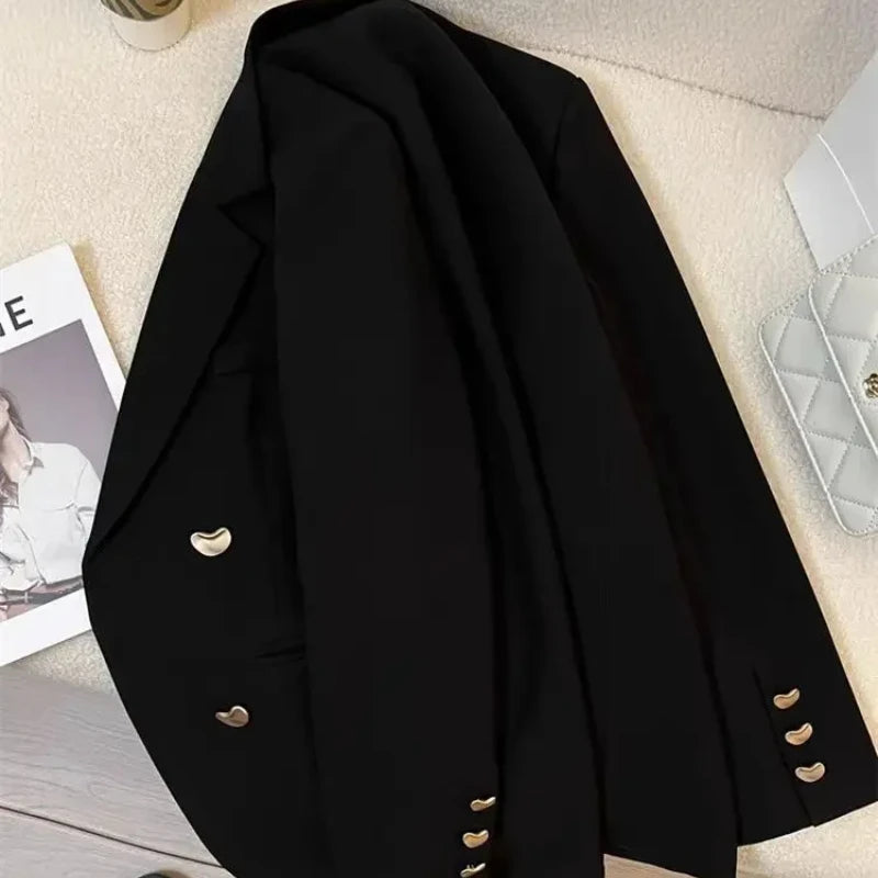 🍒Long sleeve double breasted jacket with lapel short coats for women high quality outerwear fashion smart casual blazer women