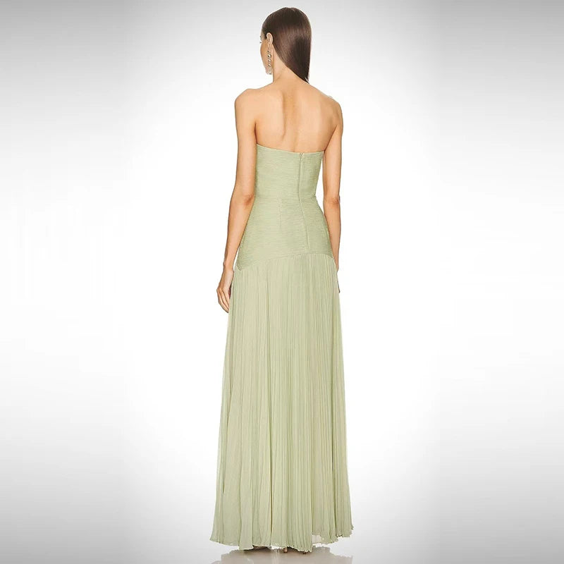 🍒Sleeveless bodice dress shoulderless tube top maxi dress high waist chic pure party gown dress fashion pleated draped long Dress Swoon In A Half Moon