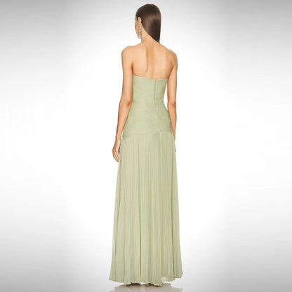 🍒Sleeveless bodice dress shoulderless tube top maxi dress high waist chic pure party gown dress fashion pleated draped long Dress Swoon In A Half Moon