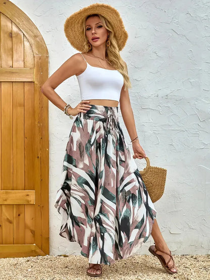 🍒Boho vintage skirt a-line midi floral print clothes fashion wear for women summer wear  High waist Pleated elastic waist Long Skirt casual holiday wear Get A Chiffon And Get A Chevron