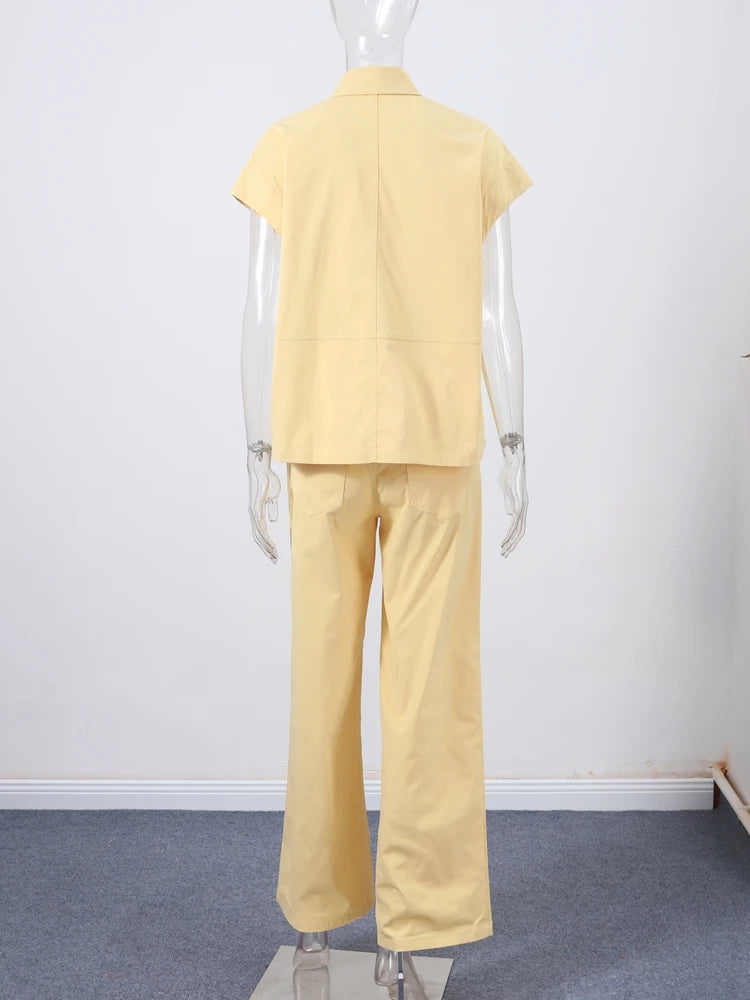 🍒Street style vest outfit with wide leg pants and short sleeve oversized jacket sets collar single-breasted waistcoat  women wide leg trousers summer casual outfits No PANTing in This SLEEVELESS