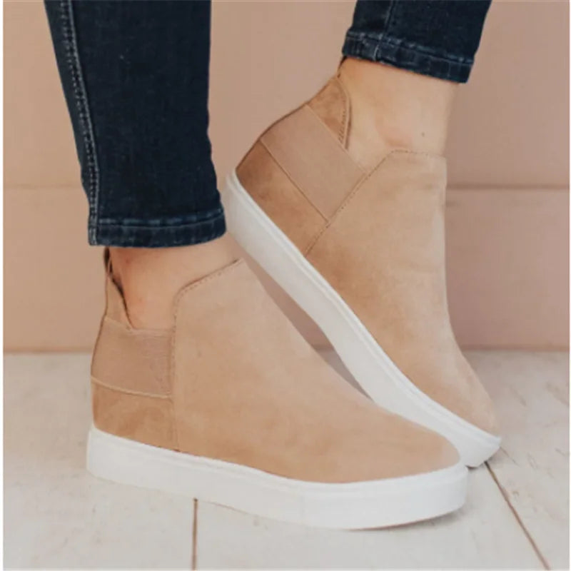 🍒Canvas casual boots spring summer and autumn large size type skate shoes women round toe mid top sneakers casual elastic mouth lazy flat footwear Go On A Leopard Walk