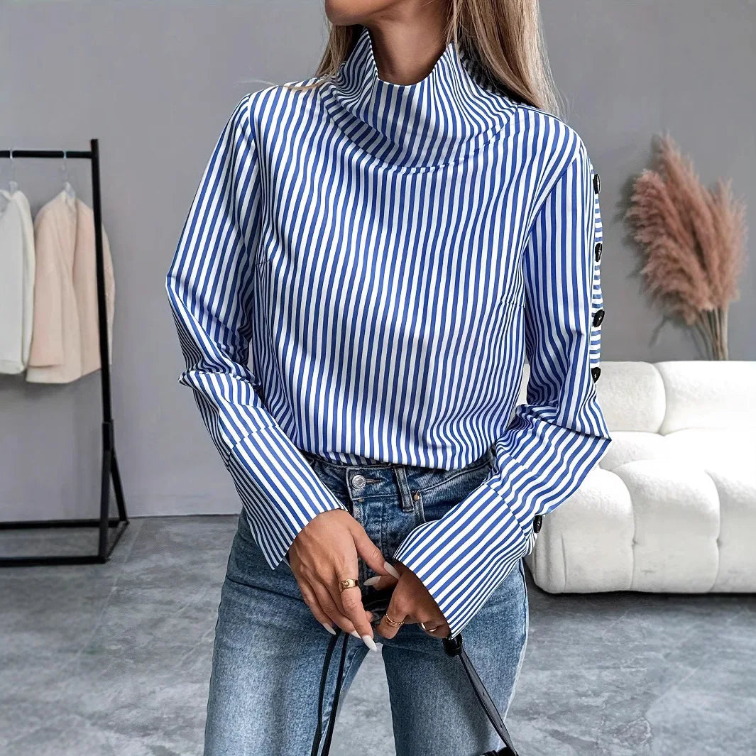 🍒 Stripe long sleeved top for women elegant office wear shirt buttoned Fashion midi dress shirt summer women bohemian short sleeve floral outfit lemon print sundress belted elegant long dress smart casual clothes Womens  blouse