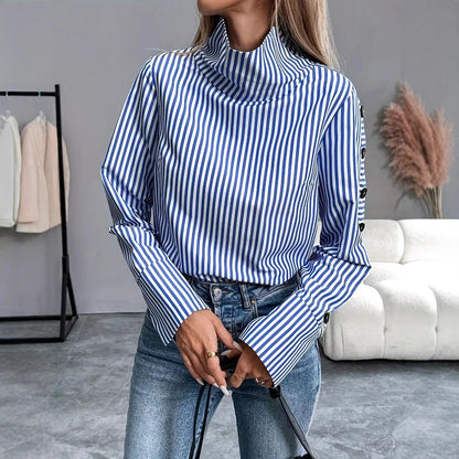 🍒 Stripe long sleeved top for women elegant office wear shirt buttoned Fashion midi dress shirt summer women bohemian short sleeve floral outfit lemon print sundress belted elegant long dress smart casual clothes Womens  blouse