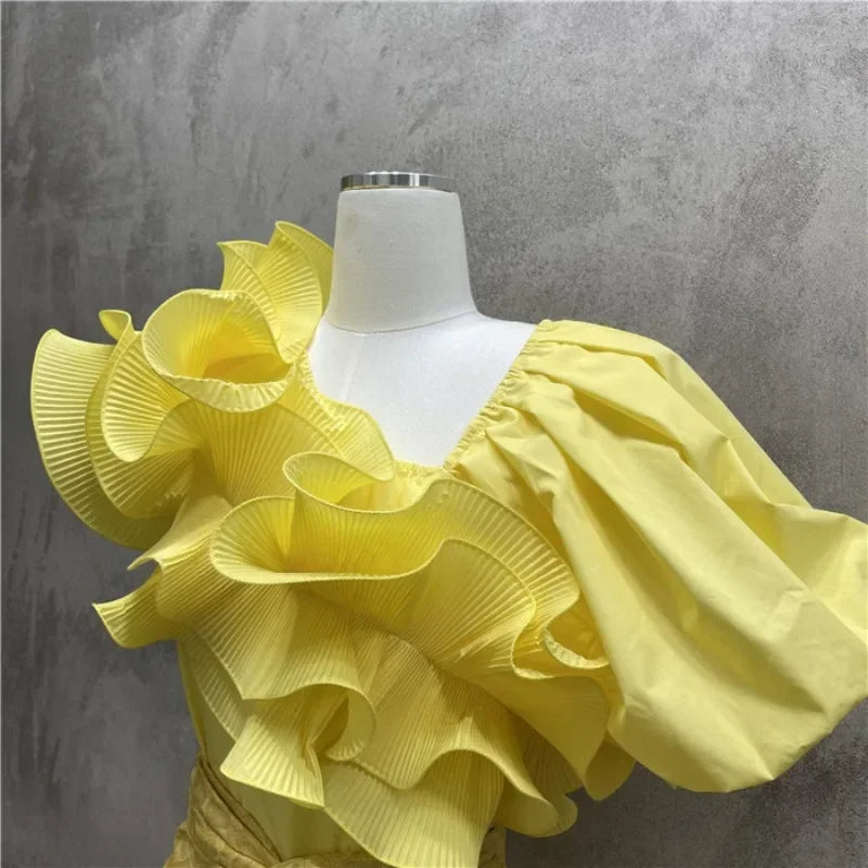 🍒Irregular ruffles blouse puff short sleeve shirt  summer party tops  for women occasion wear evening wear No Need To Ruffle Your Feathers Ruffles