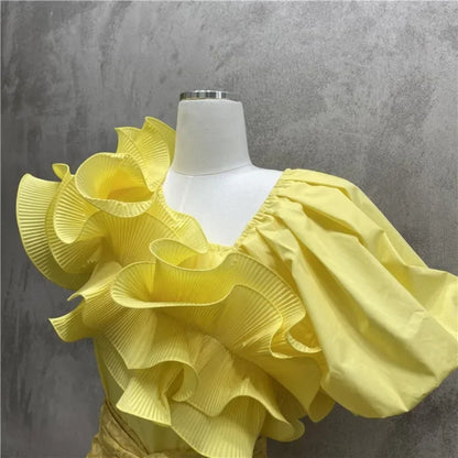 🍒Irregular ruffles blouse puff short sleeve shirt  summer party tops  for women occasion wear evening wear No Need To Ruffle Your Feathers Ruffles