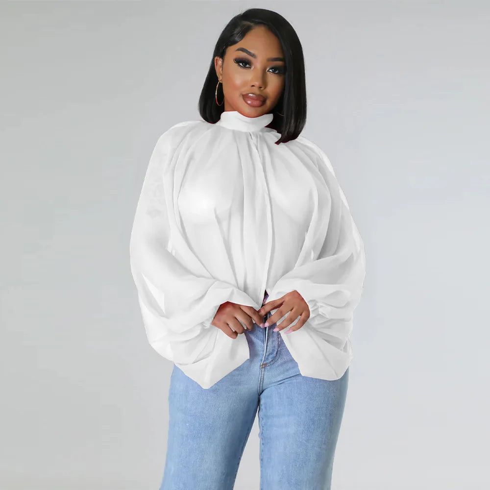 🍒Colourful chiffon blouses plus size printed front split blouse fashion batwing loose fitting see though top with puff sleeves party night club blouses shirt for women OPEN Up Your Armoire to A Cool BLOUSE