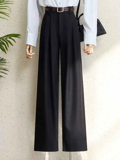 🍒Winter suit pants for Women office elegant high waist trousers wide leg high waist with Pockets smart casual clothing Widely Cool