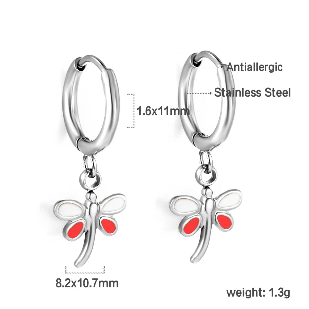 🍒Trendy jewellery stainless steel jewlry oil drip 18K gold plated hoop earrings butterfly shell bee heart earrings smart casual accessories