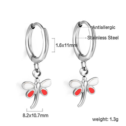 🍒Trendy jewellery stainless steel jewlry oil drip 18K gold plated hoop earrings butterfly shell bee heart earrings smart casual accessories