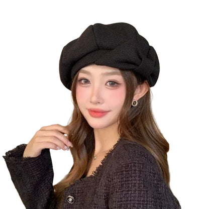 🍒Painter hat versatile octagonal hat niche warm fashionable head wear for women vintage designer beret bow detail soft fit smart casual accessorie for women Bop On A Bow And Bold The Cold