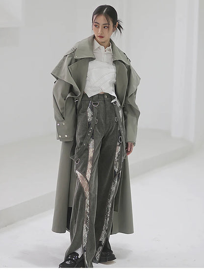 🍒Long oversized trench coat elegant ruffled outerwear for women double breasted luxury designer overcoat runway fashion  Trendy Travel Trench Classic Comfort
