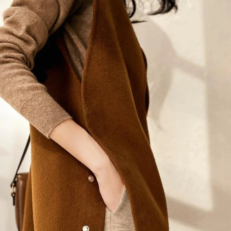 🍒Knit waistcoat for women long sleeveless jacket vest solid outerwear fashion outdoor clothing spring autumn wear