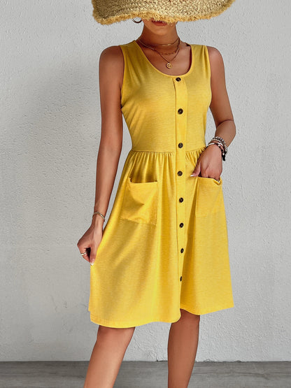 🍒Fashion women dress buttoned down elegant loose casual wear Womens summer outfit knee length No Blues Sunny Yellow Hues