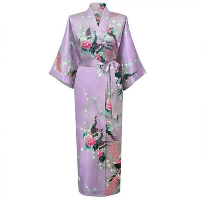 🍒Satin robe women plus size  with flowers peacock print kimono lounge gowns for women bride bridesmaid wedding bathrobe silky nighrwear Sittin' Satin Style