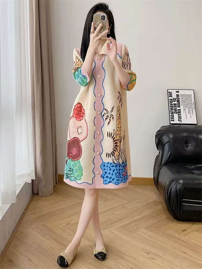 🍒Fashion dress shirt style for women smart casual wear midi clothing beautiful print designer a-line outfits loose summer wear Button Up In A Shirt Dress