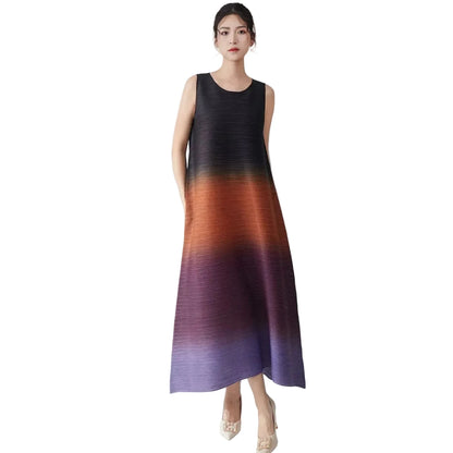 🍒Women's high-end clothing dress sleeveless long loose outfit gradual colour ombre fashion wear sleeveless loose long dress for party occasion wear  Gravitate To Gradual