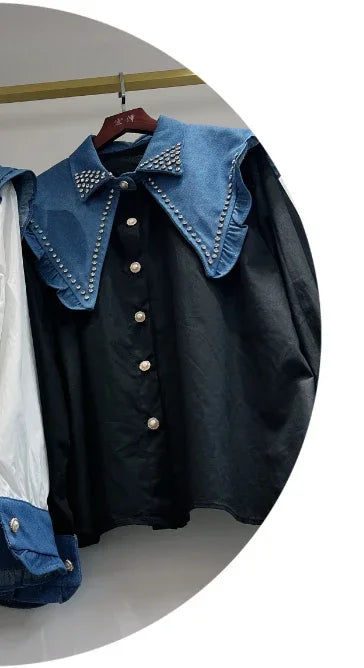 🍒Sequin shirt with beading ruffle blouse for women black occasion shirt Y2k long sleeve occasion top feminine fashion evening wear party wear tops Look Frilling In Your Frilly Frills