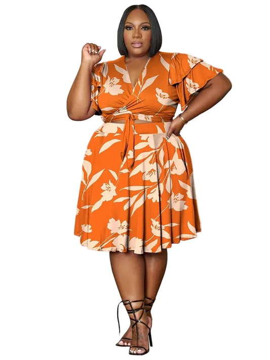 🍒Plus size skirt sets casual v-neck crop tops for women and matching camouflage short skirt two piece matching outfits Go Large In Camouflage