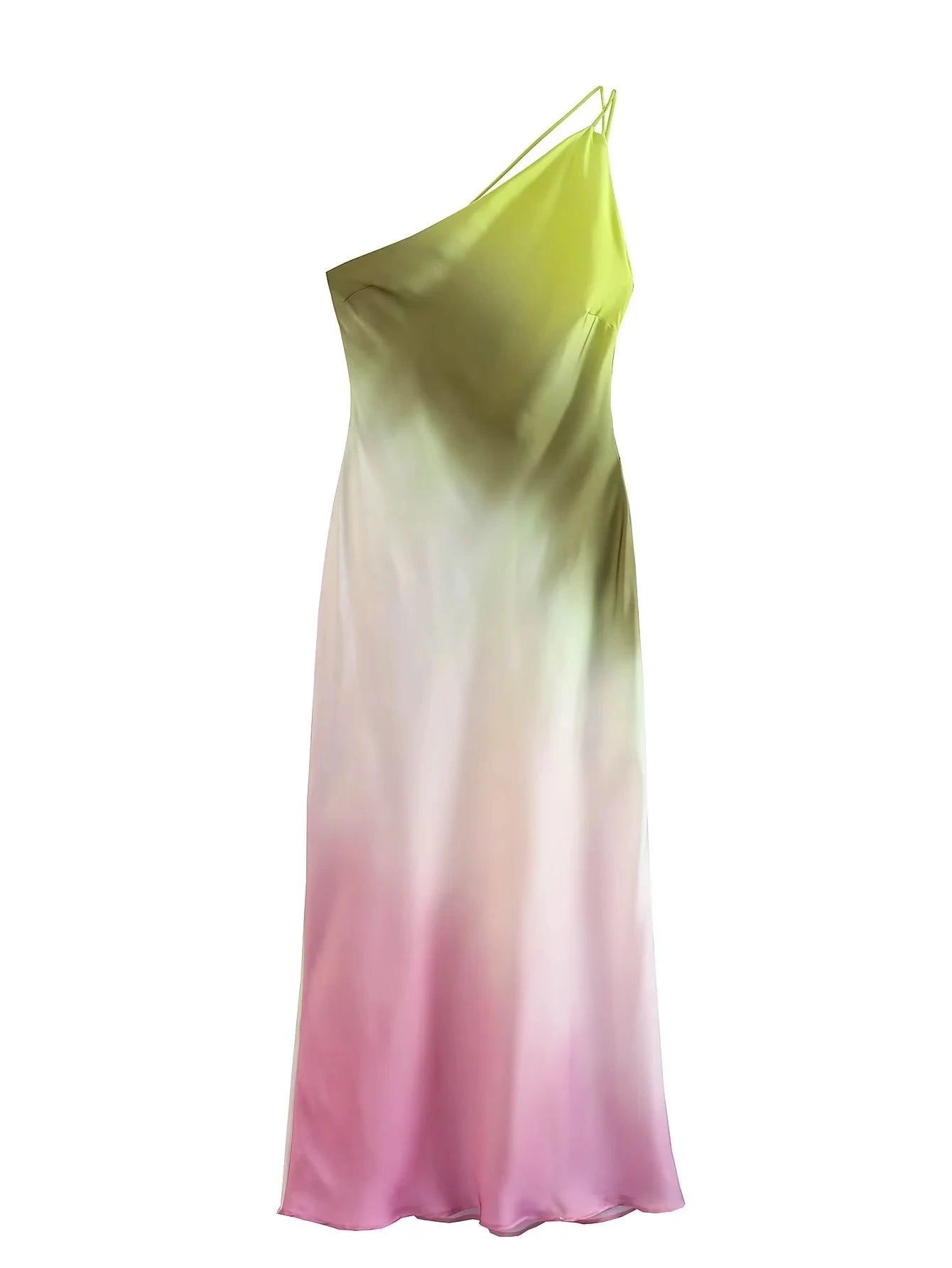 🍒Summer party maxi dress backless satin one shoulder occasion party wear sundress sleeveless print tie-dye outfit Keep A Straight Pose In This Cool Diagonal