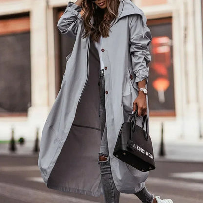 🍒Single-breasted trench coat womens overcoat long outerwear with pockets female autumn winter clothing