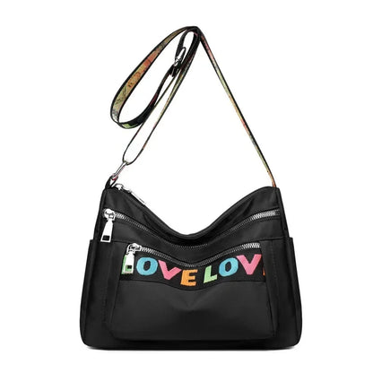 🍒Womens handbag oxford fabric bag large capacity crossbody with multiple compartments fashion accessory casual carry bag with colourful font Get A Handle On Love