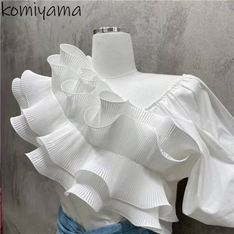 🍒Irregular ruffles blouse puff short sleeve shirt  summer party tops  for women occasion wear evening wear No Need To Ruffle Your Feathers Ruffles