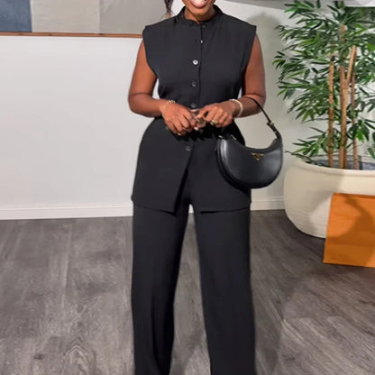 🍒Black shirt top & cuffed pants set womens wide leg pant sets two piece Loose o neck and high waist elegant trousers suit Y2k  DROP this CHERRY In your basket