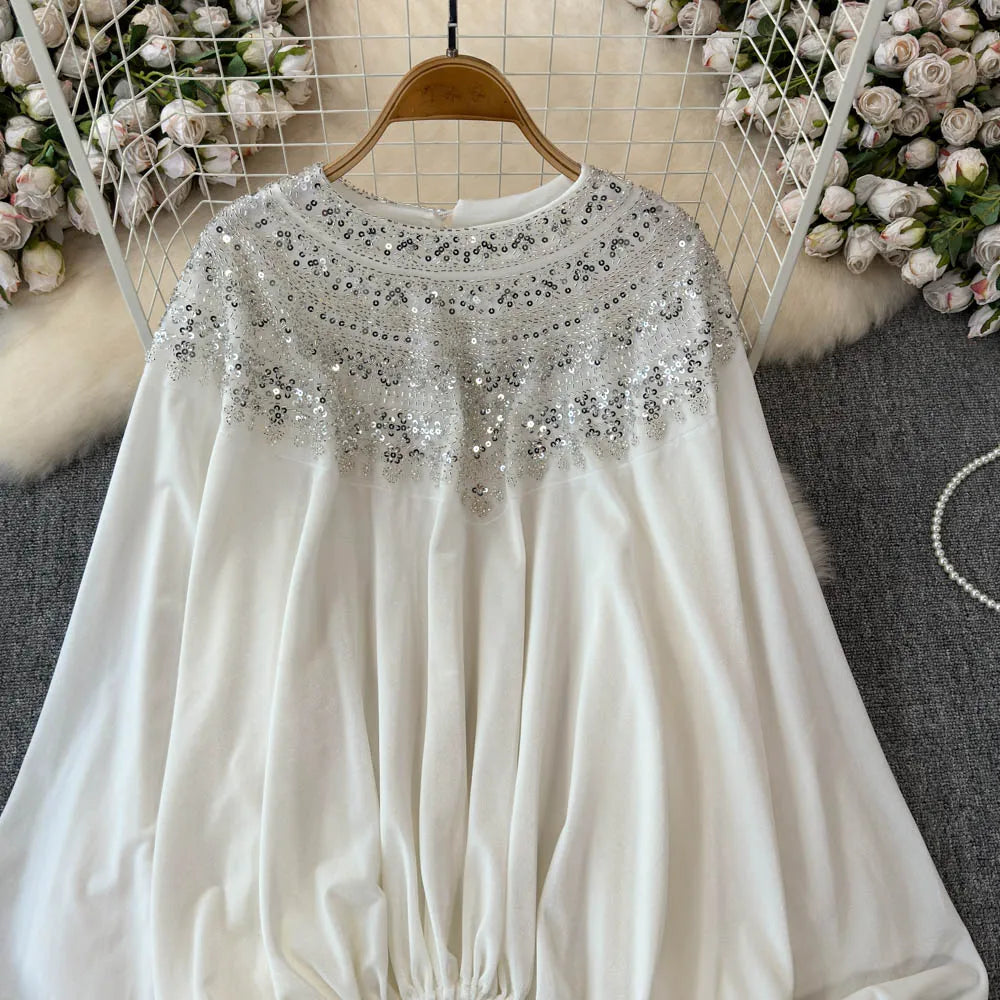 🍒Vintage velvet blouse women's velour shirt sequin  clothing elasticated waist top Loose party occasion wear clothing Voted Velvet Varying Never