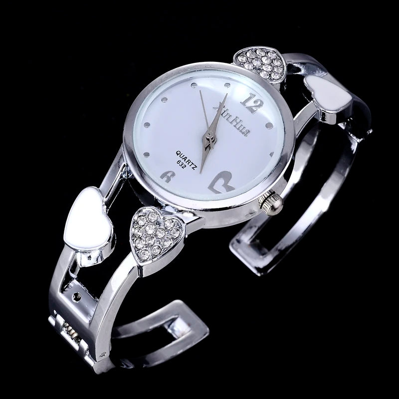 🍒Womens heart watch Design quartz fashion bangle silver classic crystal Stainless Steel colour face wristwatch smart casual jewellery   Watch This Bang For Your Buck