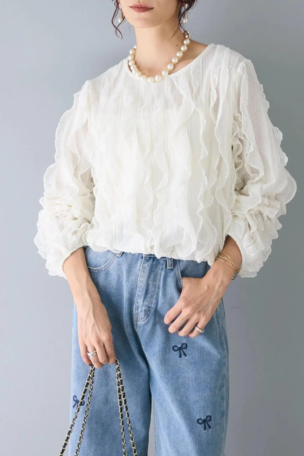 🍒Long slleeved ruffle blouse smart casual dress shirts niche ruffle edge round neck long sleeve party tops for women Get The Edge With A Ruffle