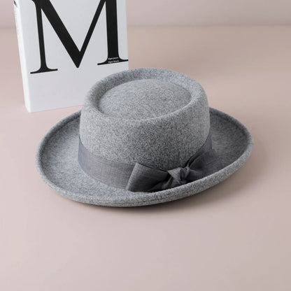 🍒Women's fall and winter hat wool felt fedora with side bow classic italian style hat rolled brim flat top fashion headwear  FED Up with DORA stealing your HATS get this and hide in your cool closet