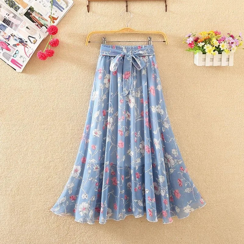 🍒Chiffon a-line skirt high waist long smart casual women trend modest vintage clothing quality fashion wear Floor-all With This Floral