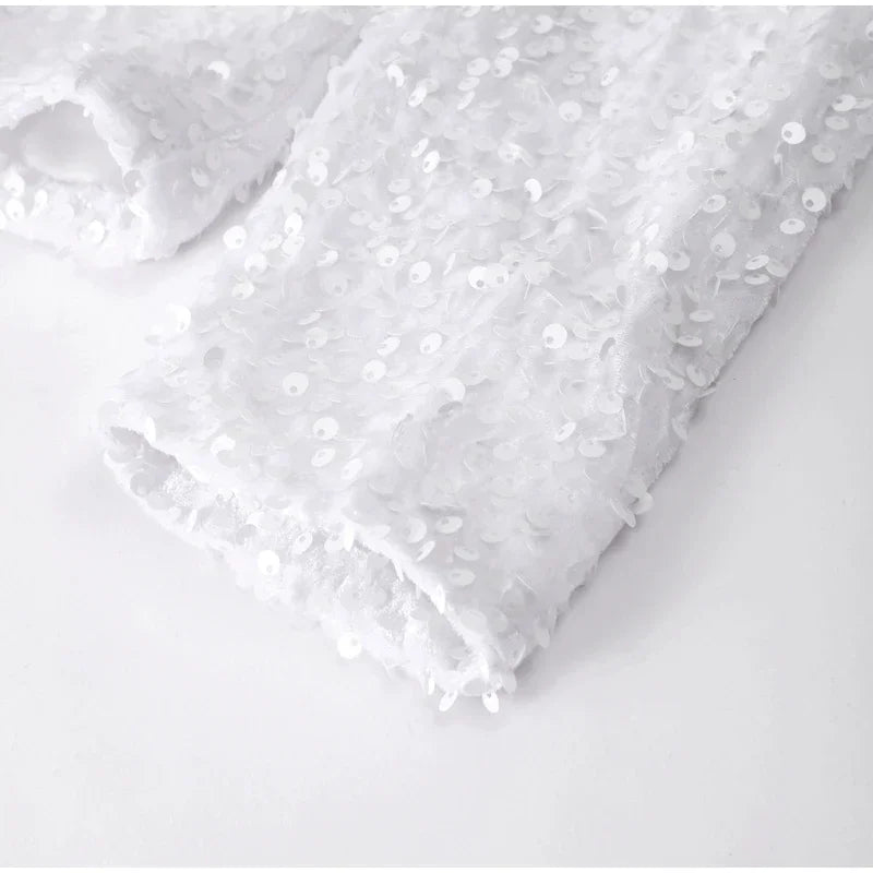 🍒Bow tie sequin dress for women long sleeve shiny mini dress female chic backless evening party dress with back bow crop sequin jacket long sleeve with satin bow front  occasion party wear