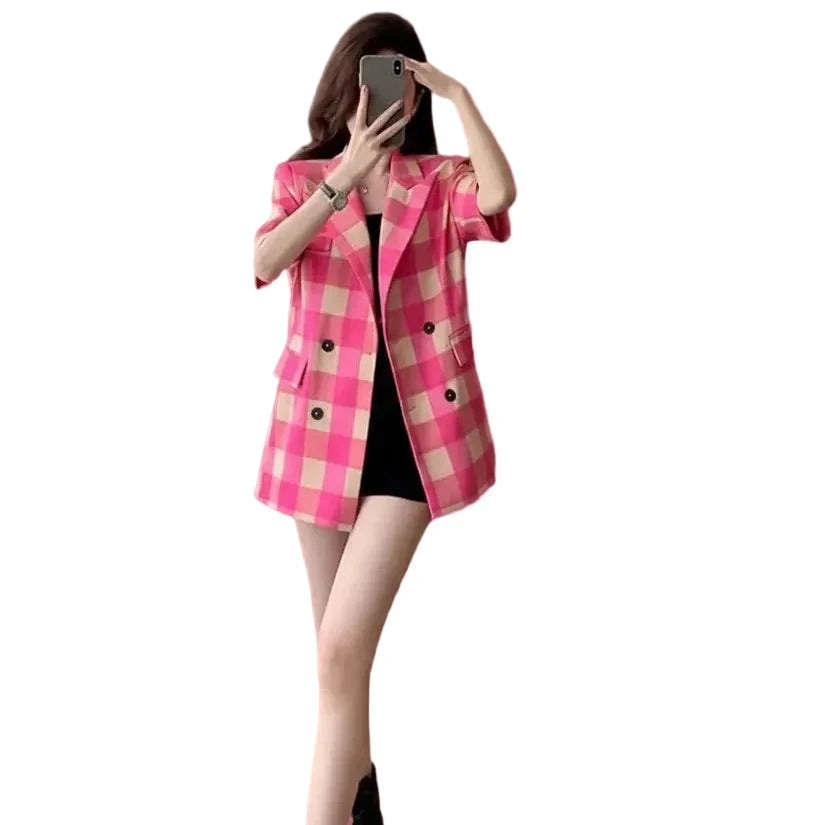 🍒Spring summer blazer light luxury high-end blazer women's check fashion jacket loose fit design suit top smart casual clothing for women   Check Out This Hottie