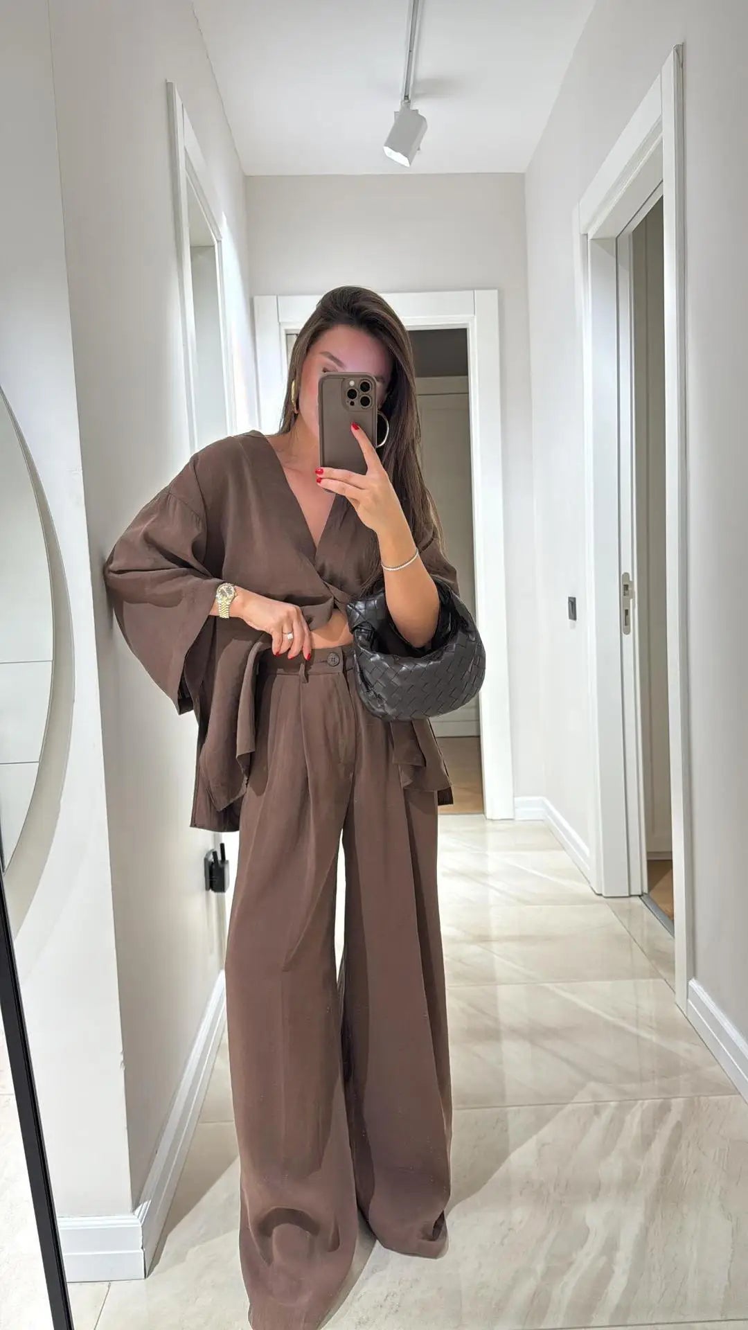 🍒Casual trouser suit for women elegant long sleeve outfit single colour wide leg pants and jacket   set spring summer fashion loose two-piece Partying Pjs