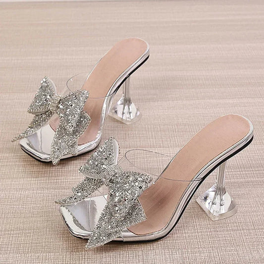 🍒Women’s summer shoes high heel sandals evening party wear slippers mid heel crystal shoes transparent Surprise Yourself With These Party Poppers