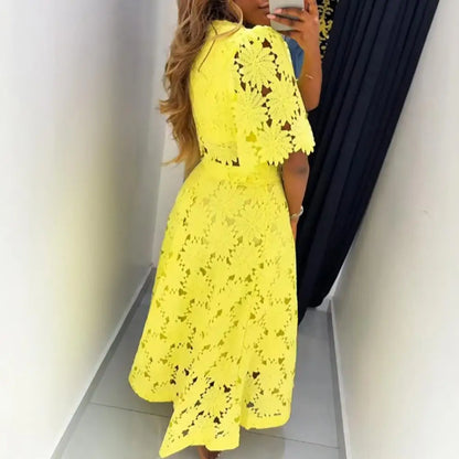 🍒Women's 2 Piece skirt set lace flower top and matching skirt smart casual outfits for women short sleeve round neck top and high waisted maxi skirt summer vacation clothing Get Laced In Colour