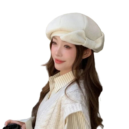 🍒Painter hat versatile octagonal hat niche warm fashionable head wear for women vintage designer beret bow detail soft fit smart casual accessorie for women Bop On A Bow And Bold The Cold