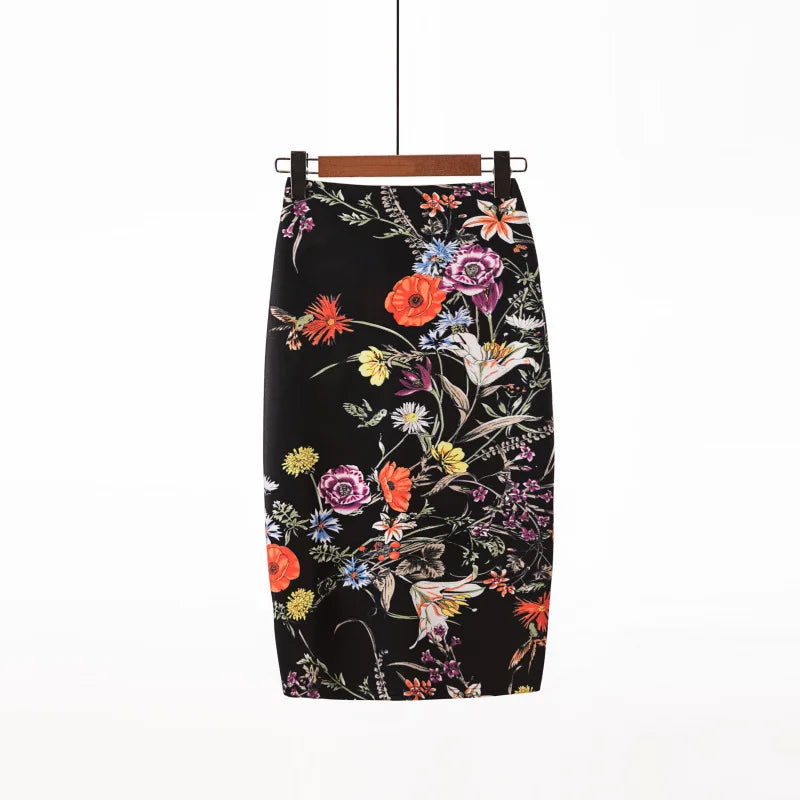 🍒 flower print pencil skirt bodycon slim midi skirt short floral print fashion smart casual women feminine clothes