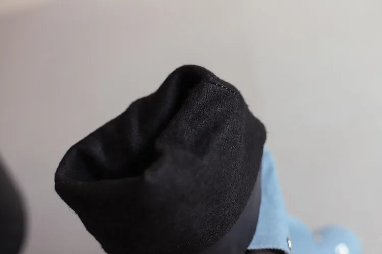 🍒Denim boots for Women blue multi snap-fastener pleated shoes with zip wide calf length boots winter footwear Cute Cowboy