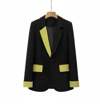 🍒Fashion blazer jacket spring autumn long sleeves black jacket contrast patchwork office cothes for women outerwear smart casual suit coat female chic fashion   Turn Up In Your Contrast