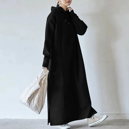 🍒Maxi hoodie dress loose autumn long dress sweatshirt spring female tie collar baggy casual outfits straight dresses JYFS-2175 Maximum Comfort